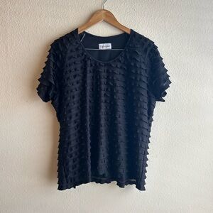 Black Textured Wavy Ruffled Top Blouse
